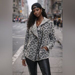 Lucky Brand Black and White Knit Moto Jacket